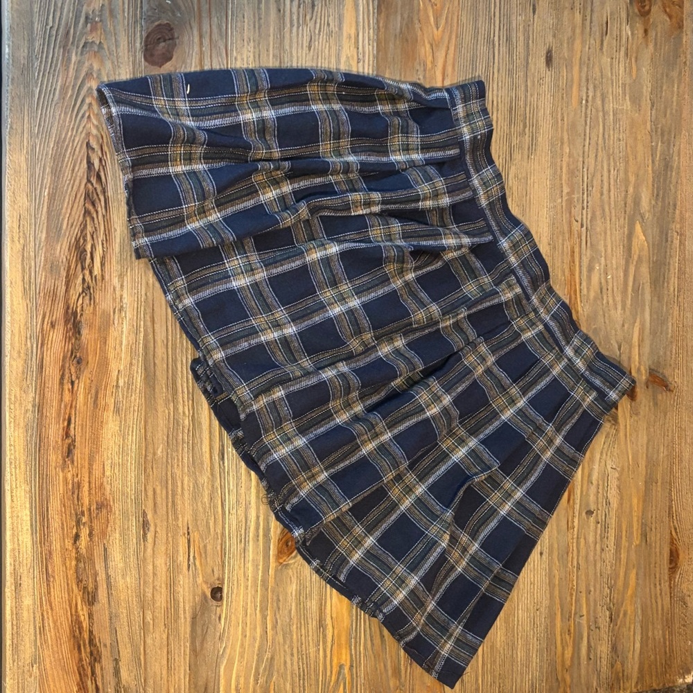 SHEIN Blue and Brown Mini Skater Skirt with Pleats